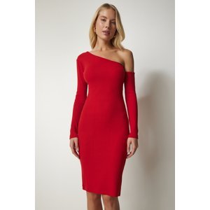 Happiness İstanbul Women's Red Open Shoulder Bodycon Corduroy Dress