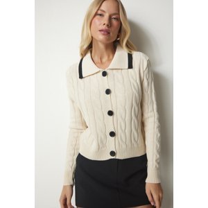 Happiness İstanbul Women's Cream Knit Patterned Knitwear Cardigan with One Button