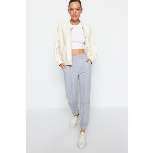 Trendyol Gray Knitted Sweatpants with Rib Detail with Elastic Waist