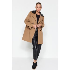 Trendyol Mink Oversize Wide-Cut Trench Coat with Leather Detail, Water-repellent Belt