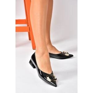 Fox Shoes Black Patent Leather Low Heeled Women's Casual Shoes