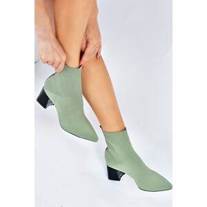 Fox Shoes Green Knitwear Women's Thick Heeled Boots