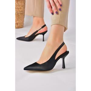 Fox Shoes Black Satin Fabric Women's Heeled Shoes