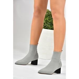 Fox Shoes Women's Gray Knitwear Thick Heeled Boots