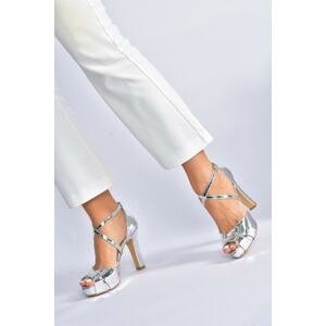 Fox Shoes Silver Mirror Platform Thick Heeled Women's Evening Dress Shoes