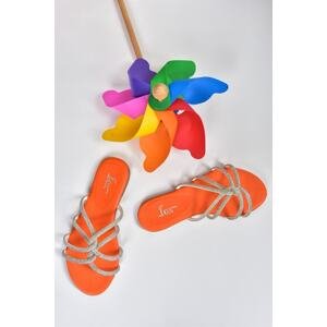 Fox Shoes Orange Glitter Shiny Women's Flat Slippers