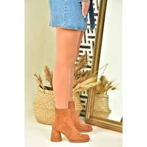 Fox Shoes Tan and Suede Women's Boots with Thick Heels