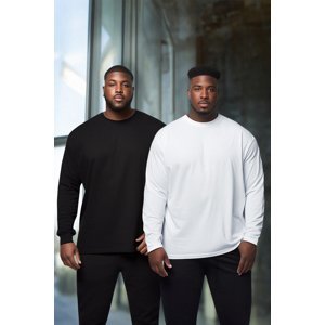 Trendyol Black and White Men's Plus Size 2-Pack Long Sleeved Basic 100% Cotton Regular/Regular Cut T-Shirt.