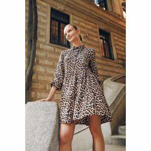 DEFACTO Shirt Collar Animal Mini Long Sleeve Dress