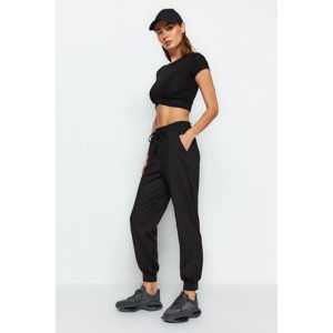 Trendyol Black Scuba/Diving Fabric, Reflector Print Detailed Sports Sweatpants