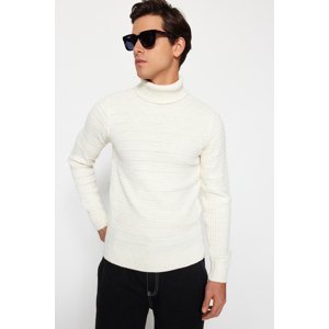 Trendyol Ecru Men's Slim Fit Textured Knitwear Sweater