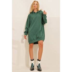 Trend Alaçatı Stili Women's Walnut Green Hooded Sweatshirt Dress