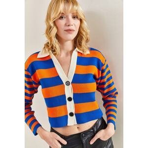 Bianco Lucci Women's 3-Button Thick Striped Knitwear Cardigan