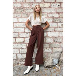 Trend Alaçatı Stili Women's Brown High Waist Double Pocket Pleated Snap Closure Palazzo Pants