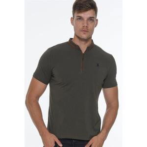 T8571 DEWBERRY ZIPPER MEN'S T-SHIRT-OPEN KHAKI