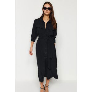 Trendyol Black Belted Midi Length Woven Shirt Dress