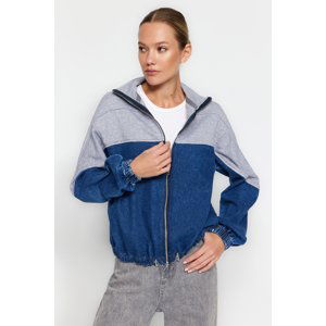 Trendyol Blue Knitted Mixed Oversize Denim Jacket