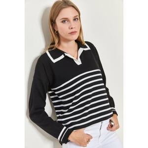 Bianco Lucci Women's Colorful Polo Neck Striped Sweater