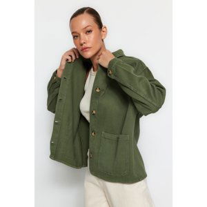 Trendyol Khaki Oversized Denim Shirt Jacket with Pocket