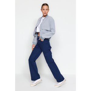 Trendyol Navy Blue High Waist Wide Leg Jeans with Cargo Pocket