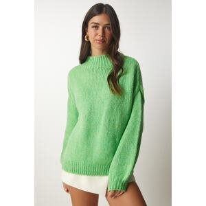 Happiness İstanbul Women's Light Green Stand-Up Collar Basic Knitwear Sweater