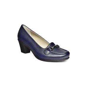 Fox Shoes R908037103 Navy Blue Genuine Leather Thick Heeled Women's Shoes