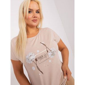 Béžová dámská halenka plus size s potiskem