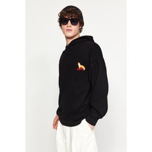 Trendyol Black Oversize/Wide Cut Limited Edition Hooded Animal Embroidery Sweatshirt