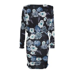 Trendyol Blue Printed Padded Draped Fitted Mini Stretch Knitted Dress