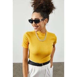 XHAN Women's Yellow Turtleneck Camisole Tshirt