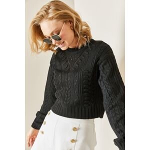 XHAN Black Perforated Crop Sweater
