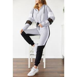 XHAN Women's Gray Mesh Detailed Tracksuit Suit