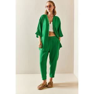 XHAN Loose Green Kimono Suit