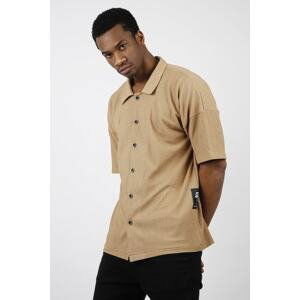 XHAN Men's Beige Loose Short Sleeve Shirt 1x2-44733-25