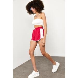 XHAN Women's Red Shorts with Stripe Detail