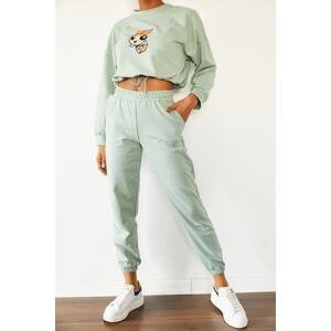 XHAN Women's Mint Printed Tracksuit Set with Elastic Waist