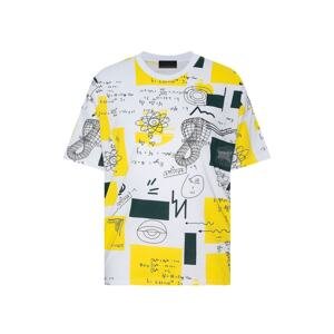 XHAN White & Yellow Rib & Printed Oversized T-shirt 2yxe2-45940-01