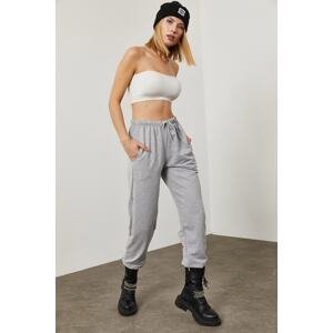XHAN Women's Gray Sweatpants with Lace-Up Waist