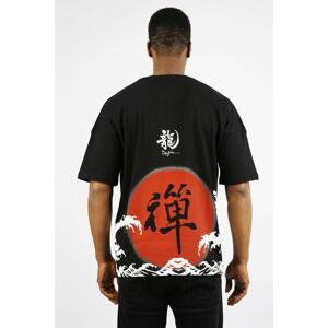 XHAN Black Chinese Printed Oversized T-shirt 1x1-44910-02