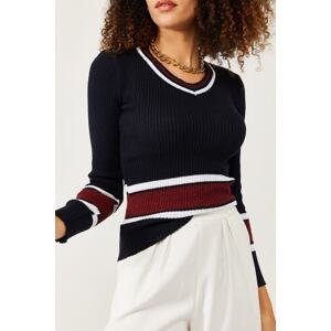 XHAN Women's Black Striped Knitwear Sweater