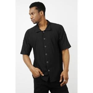 XHAN Men's Black Loose Short Sleeve Shirt 1kx2-44733-02