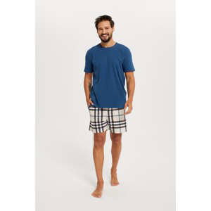 Pánské pyžamo Gilbert, krátký rukáv, krátké kalhoty - modrozelená/potisk