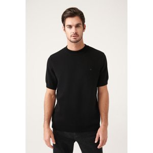 Avva Men's Black High Crew Neck 100% Cotton Ribbed Slim Fit Slim Fit Sweater T-shirt