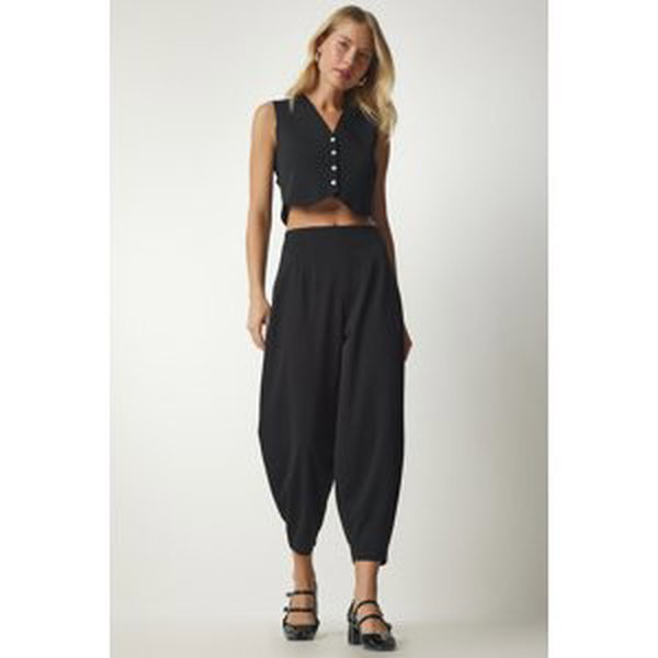 Happiness İstanbul Women's Black Scalloped Woven Shalwar Pants