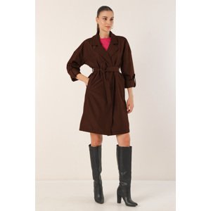 Bigdart 9104 Double Breasted Collar Lined Trench Coat - Brown