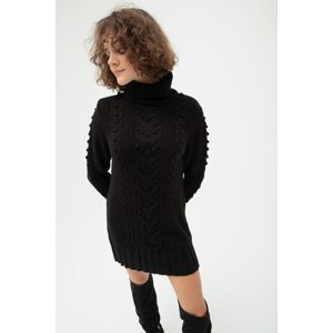 Lafaba Women's Black Turtleneck Patterned Knitwear Sweater