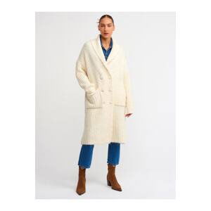 Dilvin 60162 Bathrobe Collar With Pockets, Knitwear Cardigan-ecru.