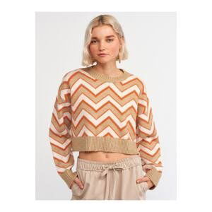 Dilvin 10253 Large Collar Patterned Sweater-Y.orange