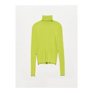 Dilvin 1297 Turtleneck Corduroy Basic Sweater-lime