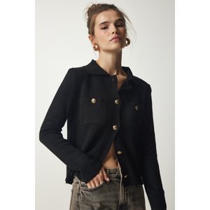 Happiness İstanbul Women's Black Knitwear Cardigan with Metal Buttons
